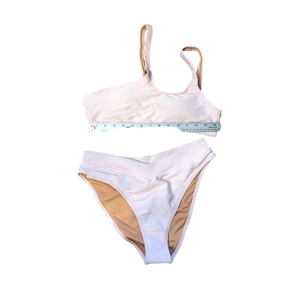 J.Crew Re-Imagined One Double Strap Ribbed Bikini Set Pale Pink Womens M NEW - Picture 6 of 12